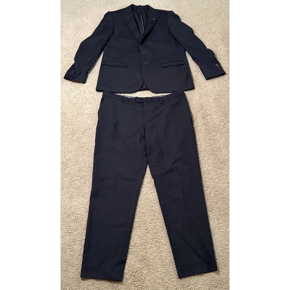 Paco Romano Mens US 52 Black 2 Piece Suit Slim Fit Blazer Pants Stretch‎ Pin